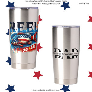 Personalised, Patriotic Fish, "Reel Cool Dad" Insulated Tumbler