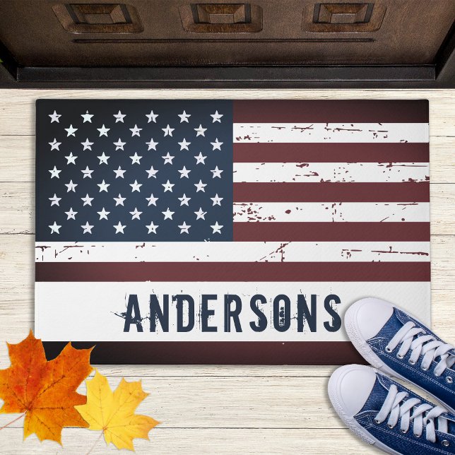 Personalised Patriotic Name USA American Flag Doormat (Creator Uploaded)