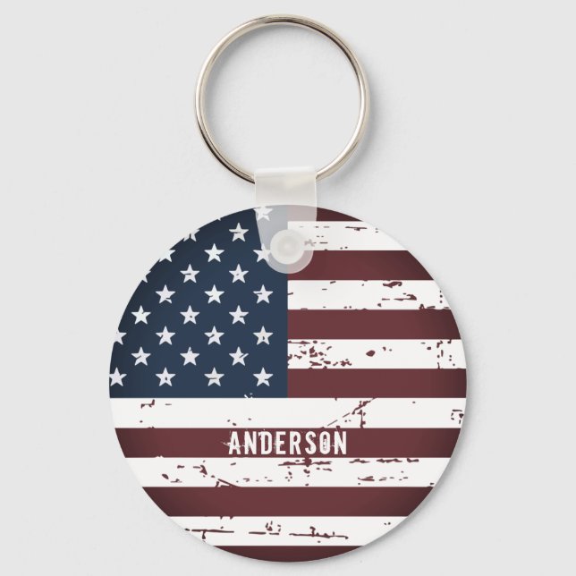 Personalised Patriotic Name USA American Flag Key Ring (Front)