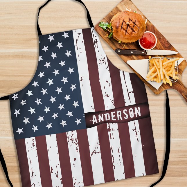 Personalised Patriotic Stars Stripes American Flag Apron (Creator Uploaded)