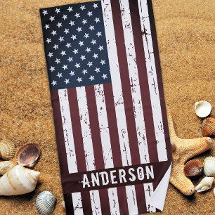 Personalised Patriotic Stars Stripes American Flag Beach Towel