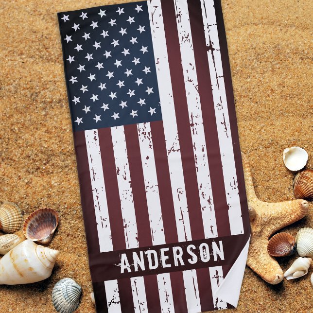 Personalised Patriotic Stars Stripes American Flag Beach Towel (Creator Uploaded)