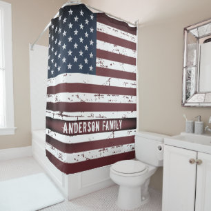 Personalised Patriotic Stars Stripes American Flag Shower Curtain