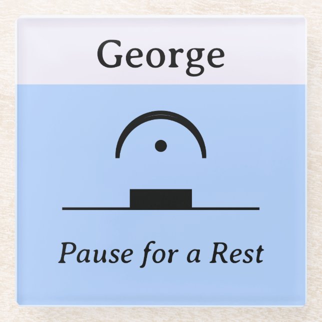 Personalised Pause Rest Musical Humour Music Blue Glass Coaster (Front)