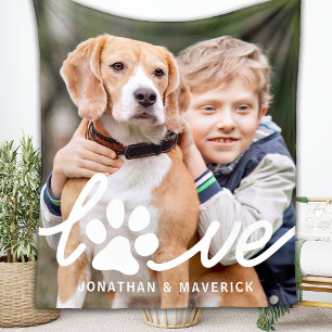  Personalised Paw LOVE Simple Pet Photo Dog Lover  Fleece Blanket