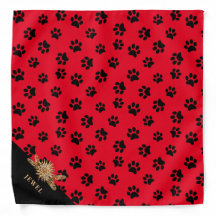 Personalised Paw Print & Luxury Golden Flowers Red