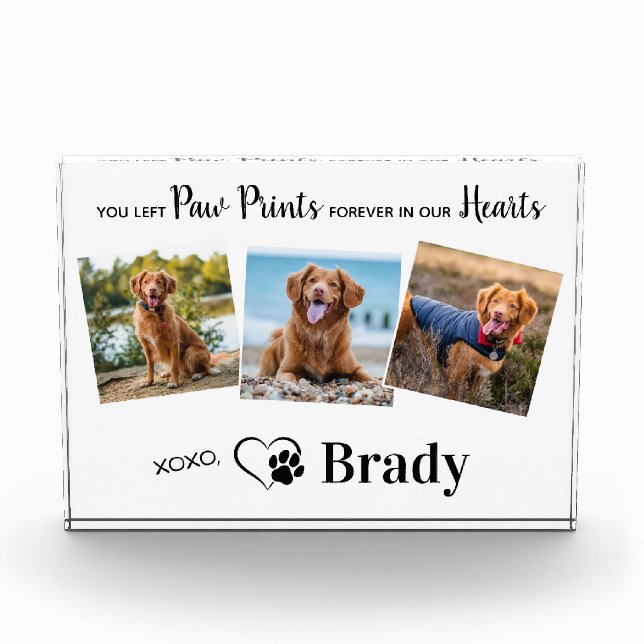 Personalised Paw Prints In Our Hearts Dog Memorial Photo Block (Front)