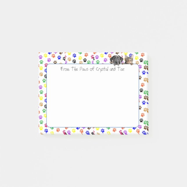 Personalised Paw Prints with Dog and Cat 4 X 3  Post-it Notes (Front)