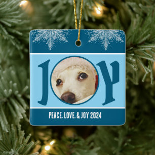 Personalised Peace Love and Joy 2024 Snowflake Ceramic Ornament