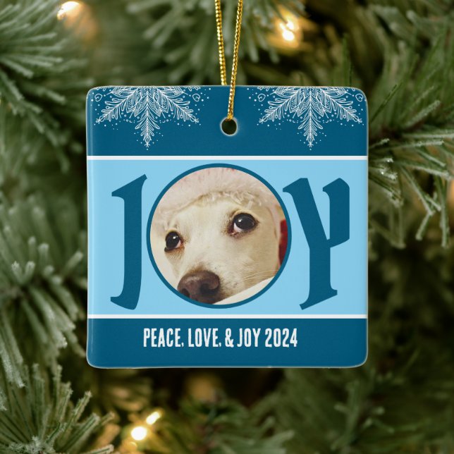 Personalised Peace Love and Joy 2024 Snowflake Ceramic Ornament (Tree)