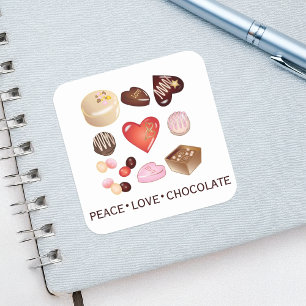 Personalised Peace Love Chocolate Candy Heart Square Sticker