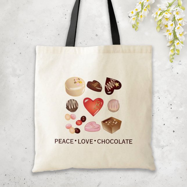 Personalised Peace Love Chocolate Candy Heart Tote Bag (Creator Uploaded)
