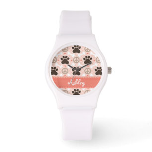 Personalised Peace Love Dogs Pawprint Watch