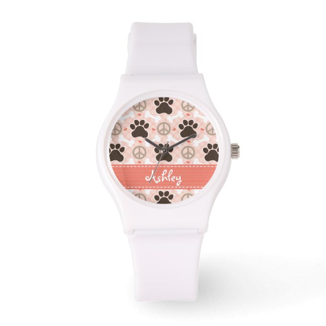 Personalised Peace Love Dogs Pawprint Watch (Front)