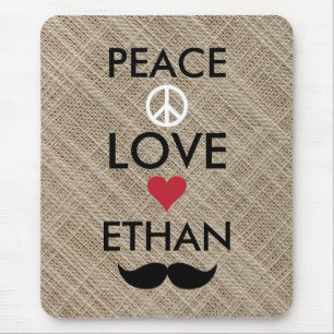 Personalised PEACE LOVE YOUR NAME Mouse Pad