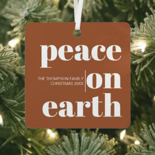 Personalised Peace On Earth Christmas Modern Photo Metal Tree Decoration