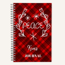 Personalised Peace Red Plaid Holiday Journal