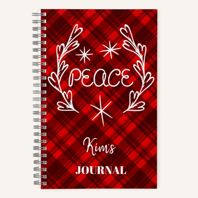 Personalised Peace Red Plaid Holiday Journal (Front)
