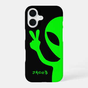 Personalised Peace Sign Peekaboo Alien iPhone 16 Case