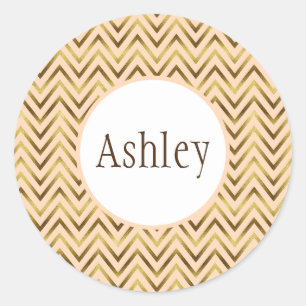 Personalised Peach and Gold Chevron Stripe Classic Round Sticker