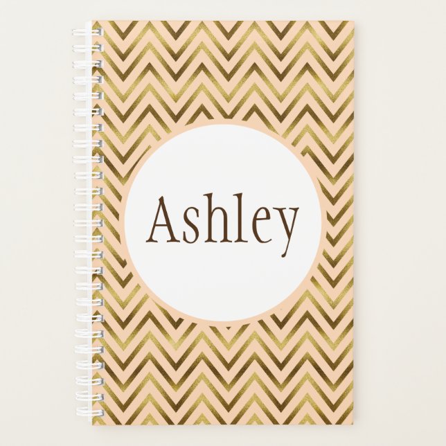 Personalised Peach and Gold Chevron Stripe Planner (Front)