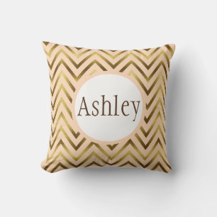 Personalised Peach and Gold Chevron Stripes  Cushion