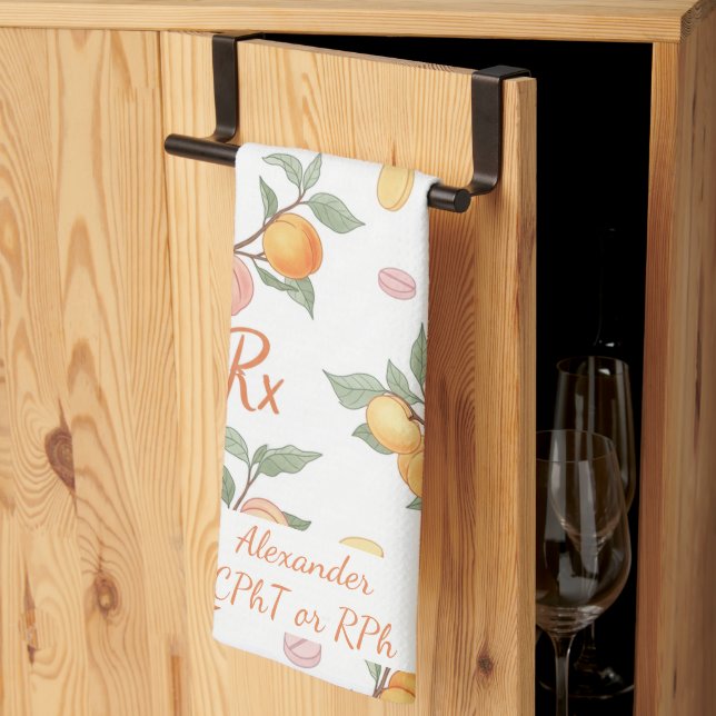 Personalised Peach & Apricot Pharmacy Tea Towel (Thirds Fold)