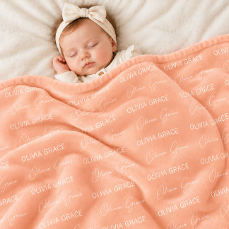Personalised Peach Baby Girl Name Nursery Blanket