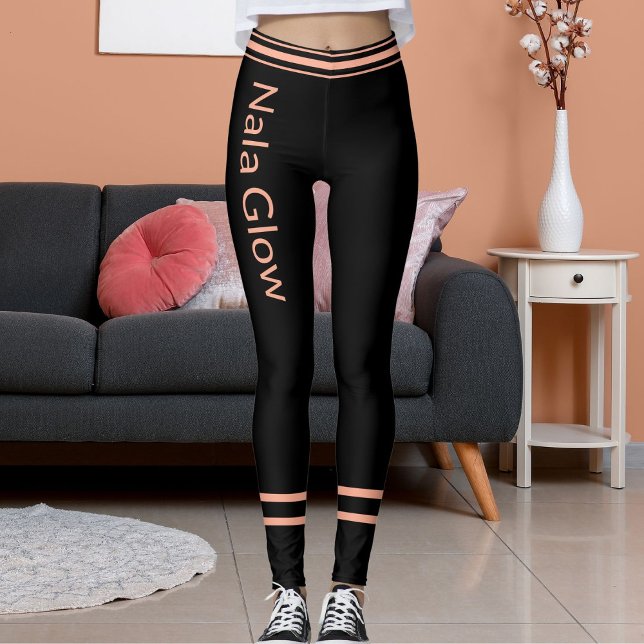 Personalised Peach Black Striped Pet Cat Mum Name Leggings (Creator Uploaded)