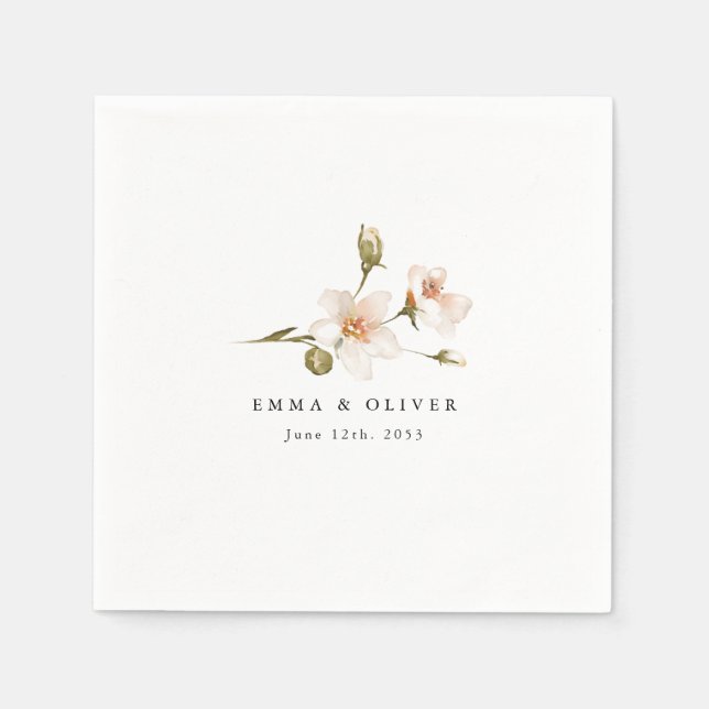 Personalised Peach Blush Floral Wedding Napkin (Front)