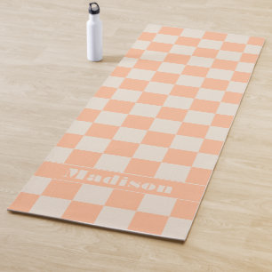 Personalised Peach Chequered Pastel Pattern Yoga Mat