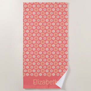Personalised Peach, Cream, & Coral Floral Pattern Beach Towel