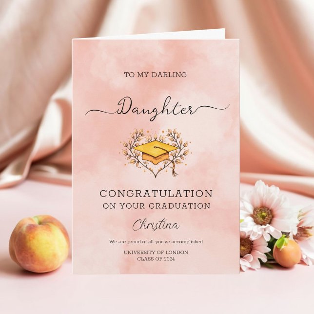 Personalised Peach Darling Daughter Graduation  Card (Send heartfelt congratulations with our custom peach card.)