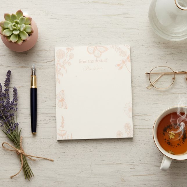 Personalised Peach Floral Butterfly  Notepad (Personalized Peach Floral Butterfly Notepad)