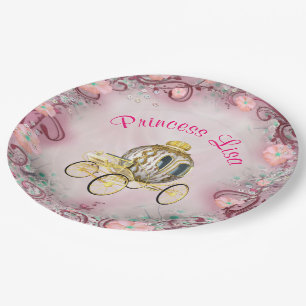 Personalised Peach Floral Princess Enchanted Paper Plate