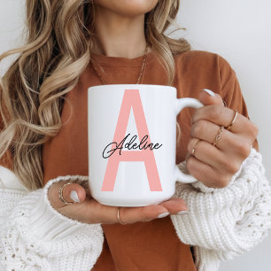 Personalised Peach Monogram Mug Gift for Her