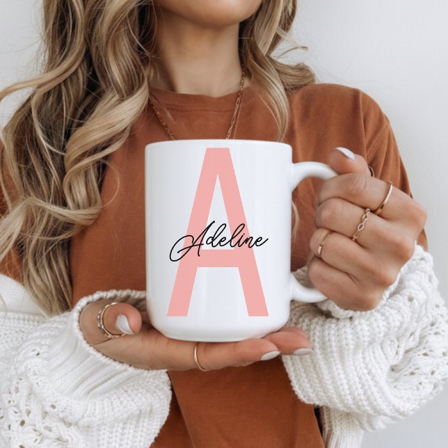Personalised Peach Monogram Mug Gift for Her (Personalized Peach Monogram Mug Gift for Her, Peach Initial Name Coffee Mug Birthday Gift for Mom)