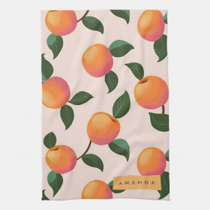 Personalised Peach Pattern Cute Peaches Tea Towel