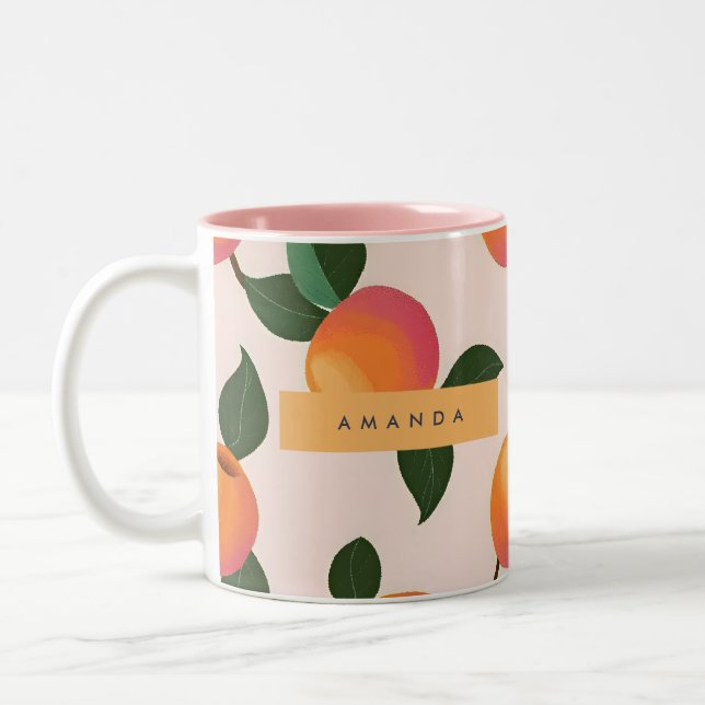 Personalised Peach Pattern Cute Peaches Two-Tone Coffee Mug (Left)