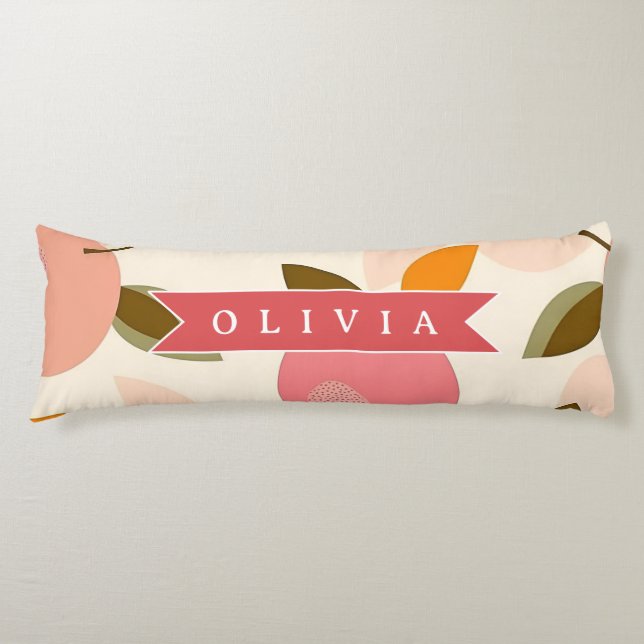 Personalised Peach Pattern Cute Retro Summer Body Cushion (Front)