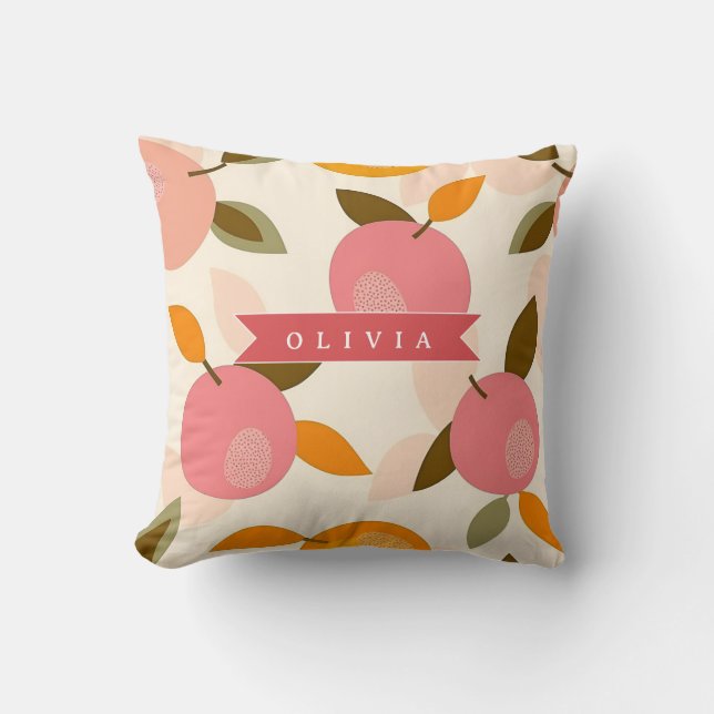 Personalised Peach Pattern Cute Retro Summer Cushion (Front)
