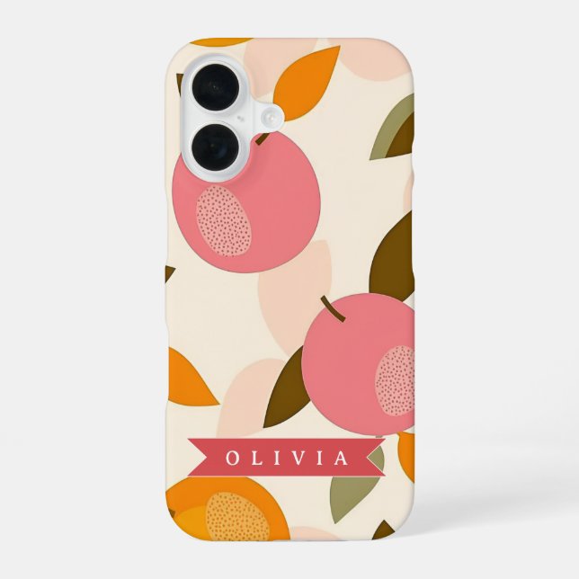 Personalised Peach Pattern Cute Retro Summer iPhone 16 Case (Back)
