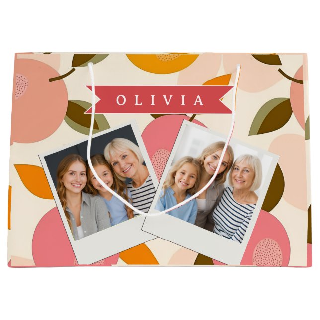 Personalised Peach Pattern Cute Retro Summer Large Gift Bag (Front)