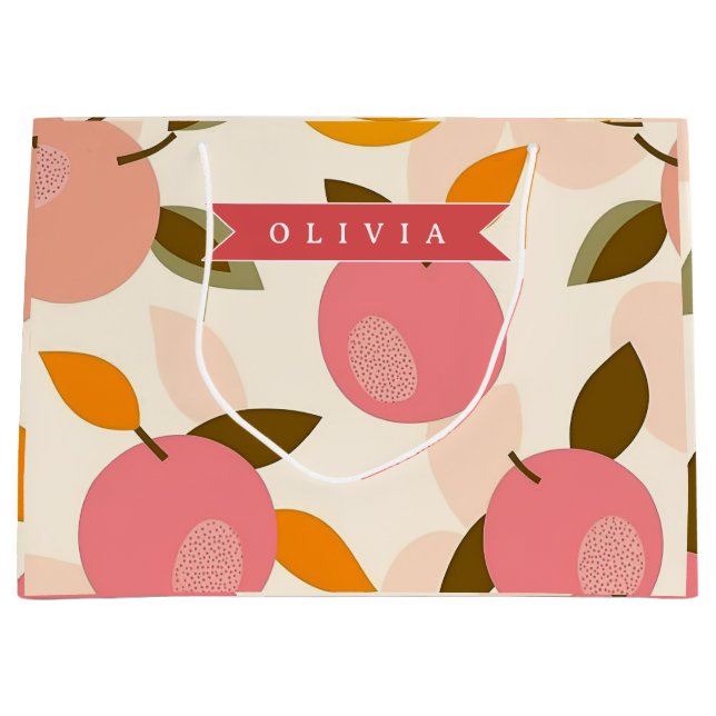 Personalised Peach Pattern Cute Retro Summer Large Gift Bag (Front)