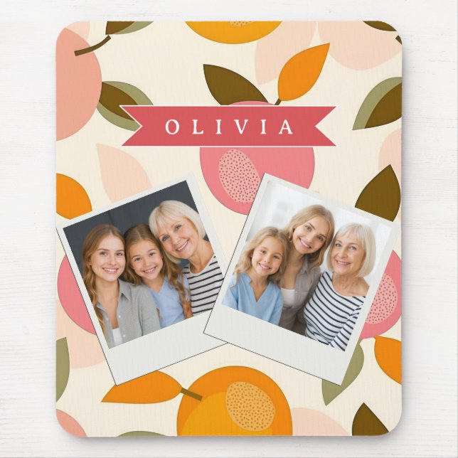 Personalised Peach Pattern Cute Retro Summer Mouse Pad (Front)