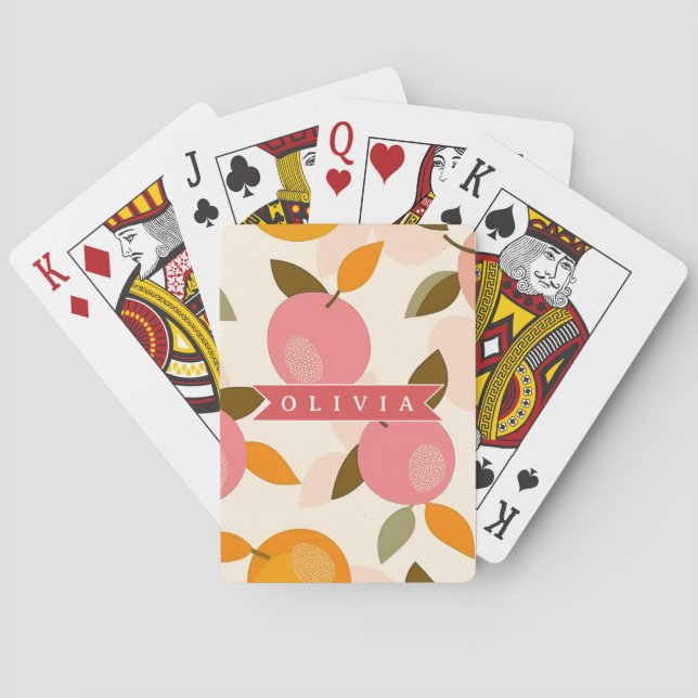 Personalised Peach Pattern Cute Retro Summer Playing Cards (Back)