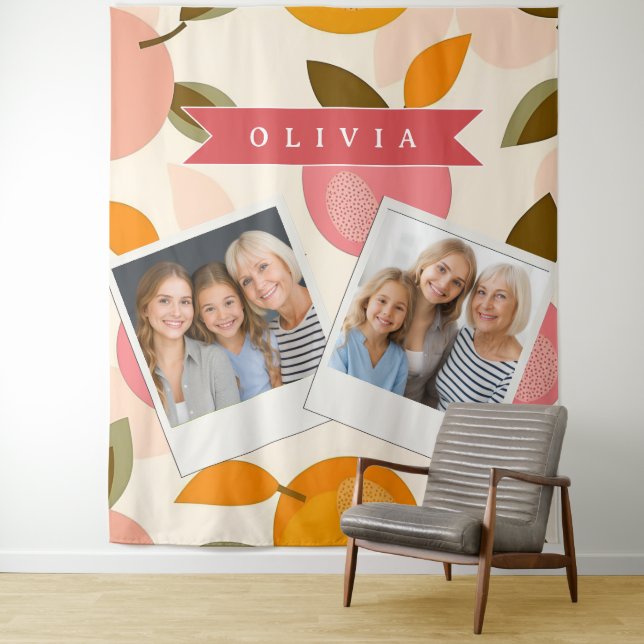 Personalised Peach Pattern Cute Retro Summer Tapestry (In Situ)