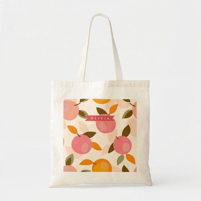 Personalised Peach Pattern Cute Retro Summer Tote Bag (Front)