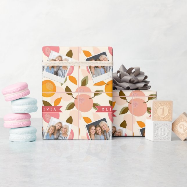 Personalised Peach Pattern Cute Retro Summer Wrapping Paper (Baby Shower)
