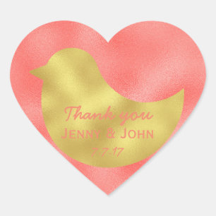 Personalised Peach Stripes Gold Wedding Thank you Heart Sticker